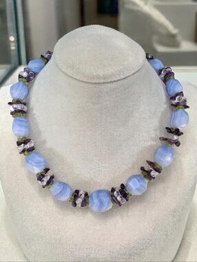 Sterling Silver Ross-Simons Blue Lace Agate, Peridot, Amethyst & Quartz Necklace